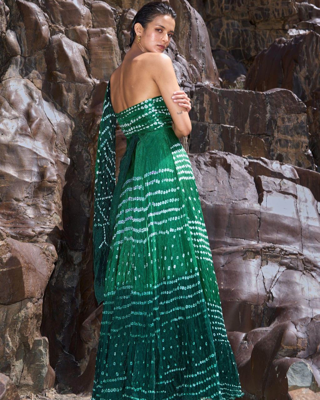 Bandhani Draped Sari Gown