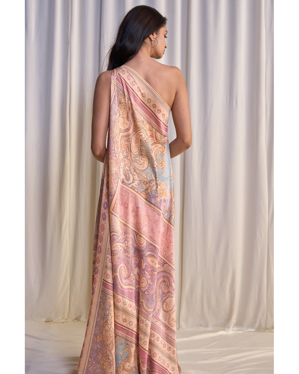 One-Shoulder Scarf Print Maxi