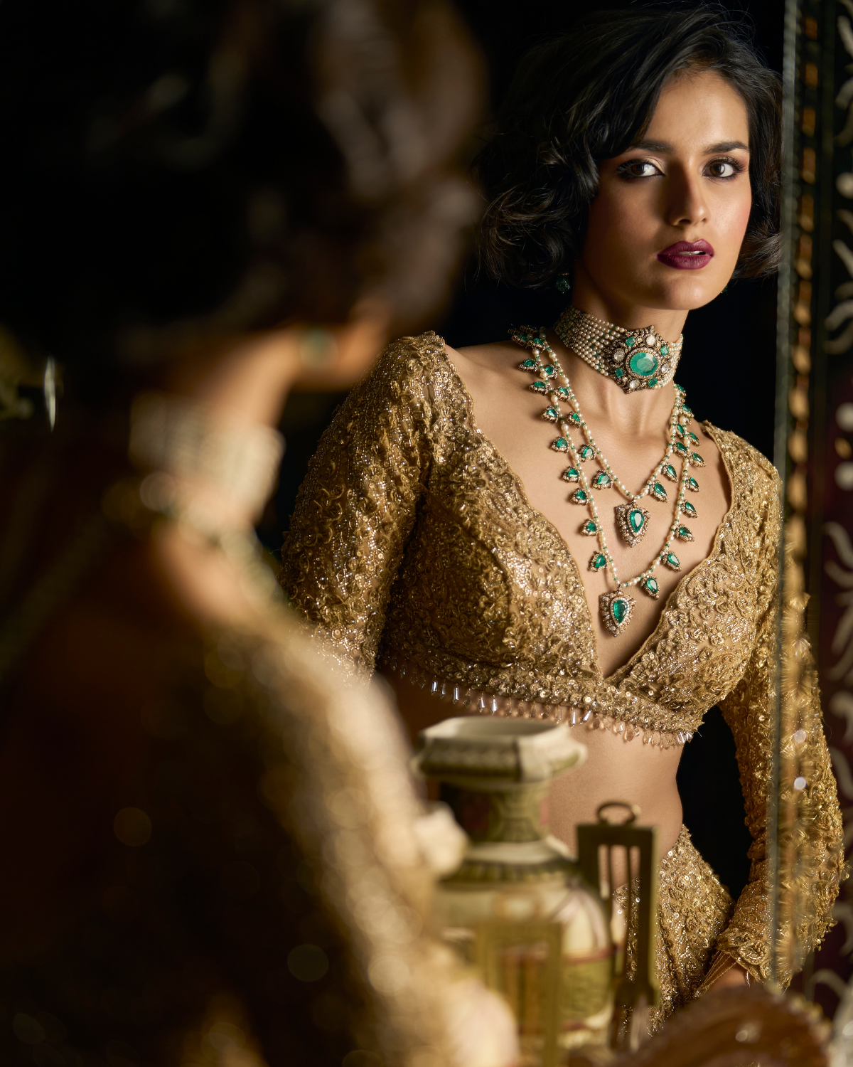 Gold Three-Dimensional Lehenga Set