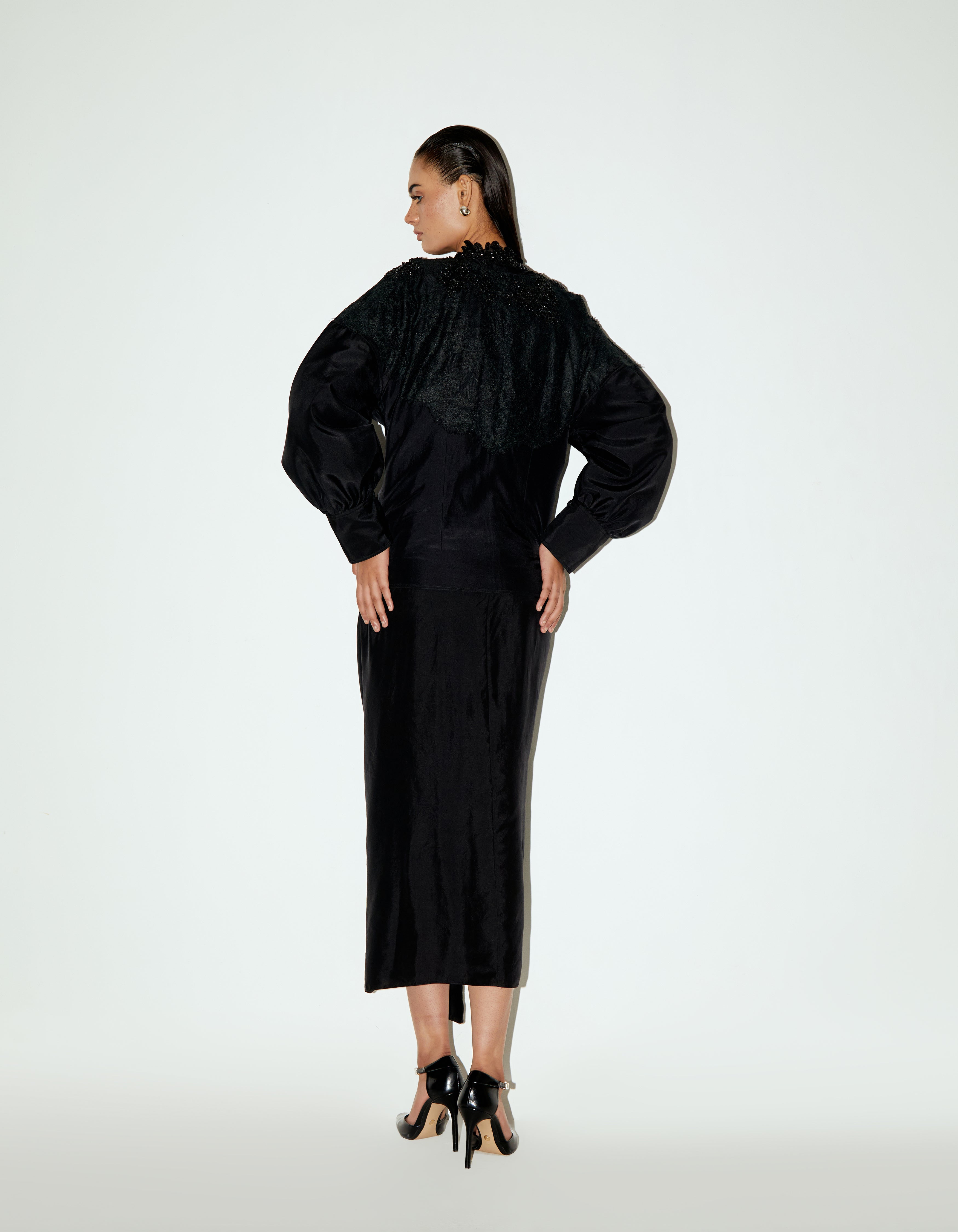Virna Collarless Jacket With Mixed Lace Emb