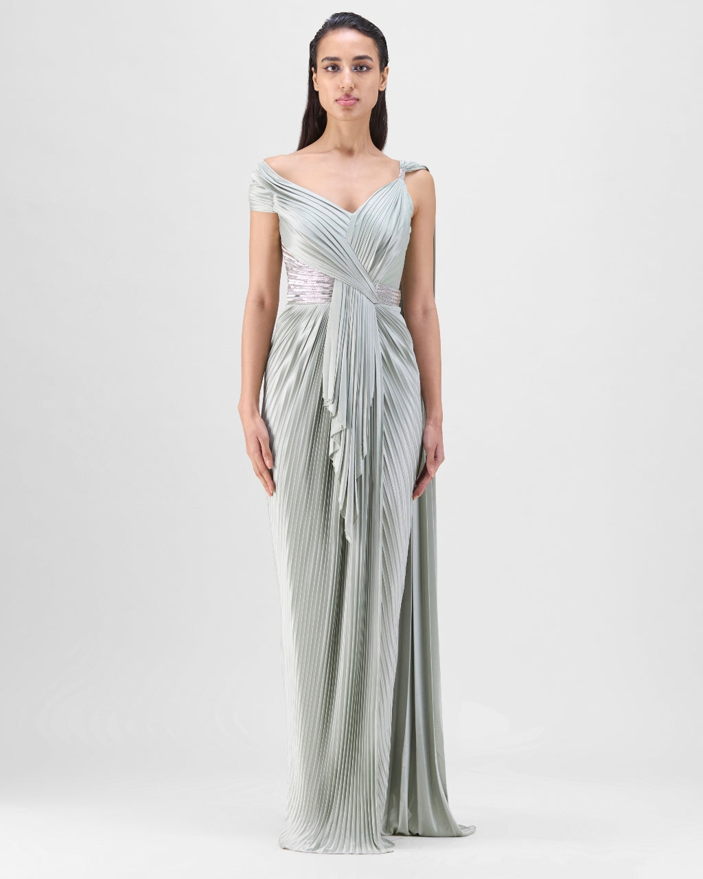 Sage Mineral Plisse Gown