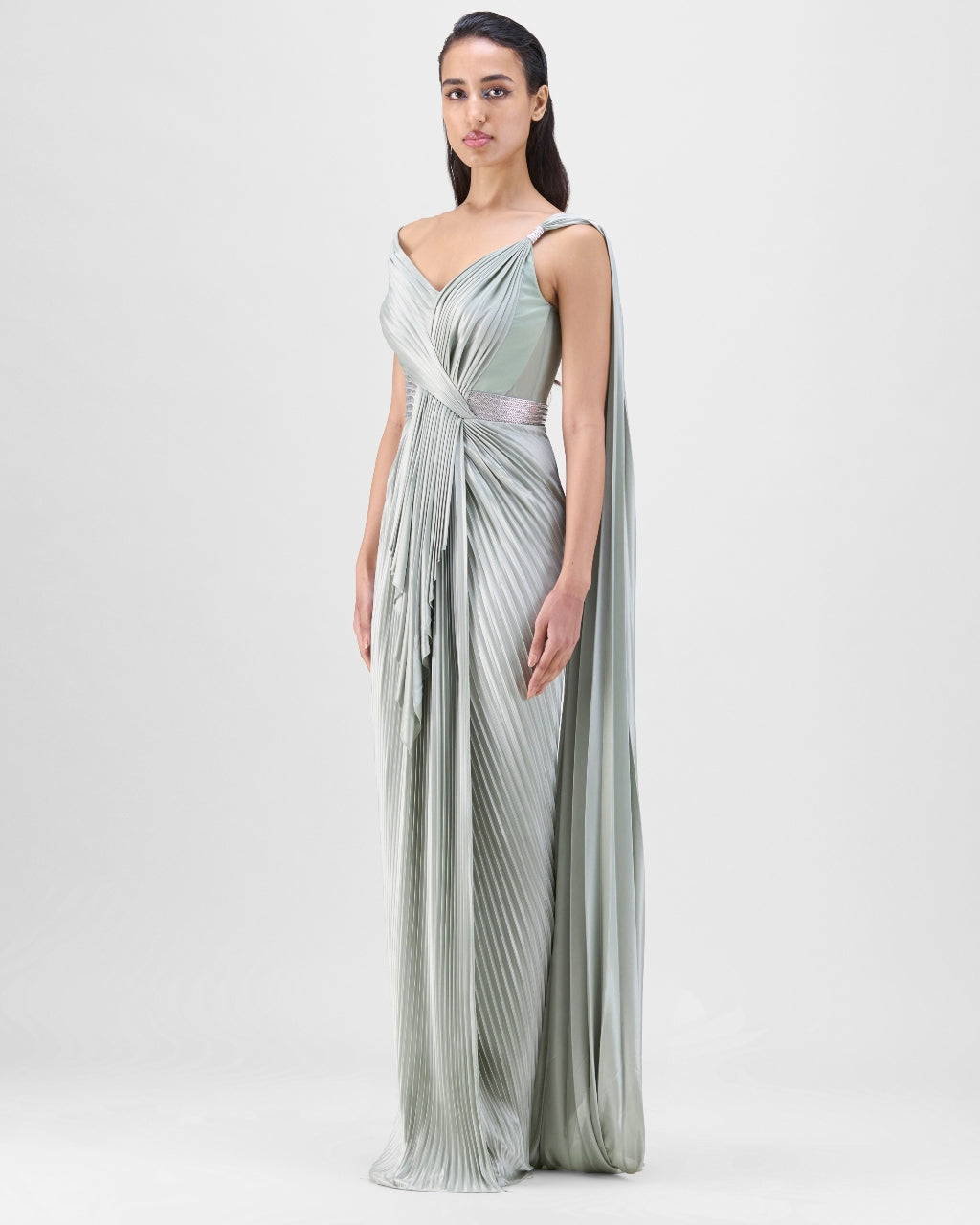 Sage Mineral Plisse Gown