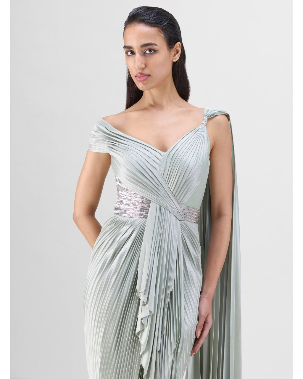 Sage Mineral Plisse Gown