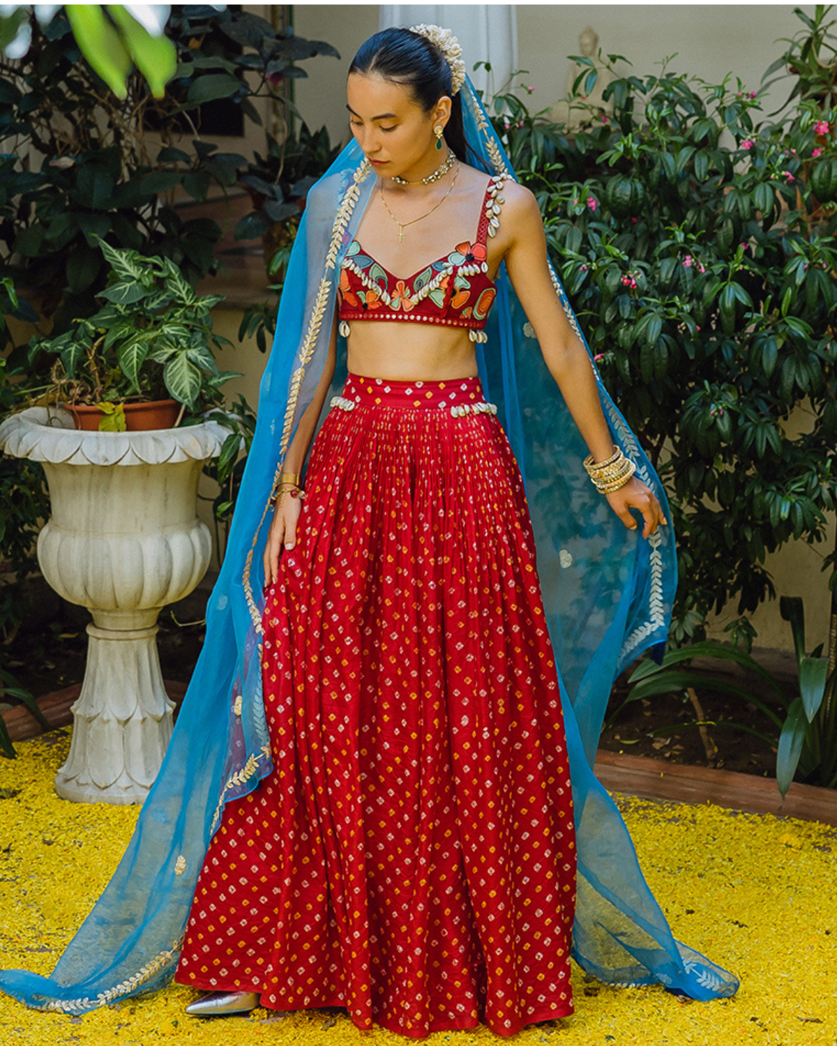 Red Bandhini, Poppies and Shells Crop