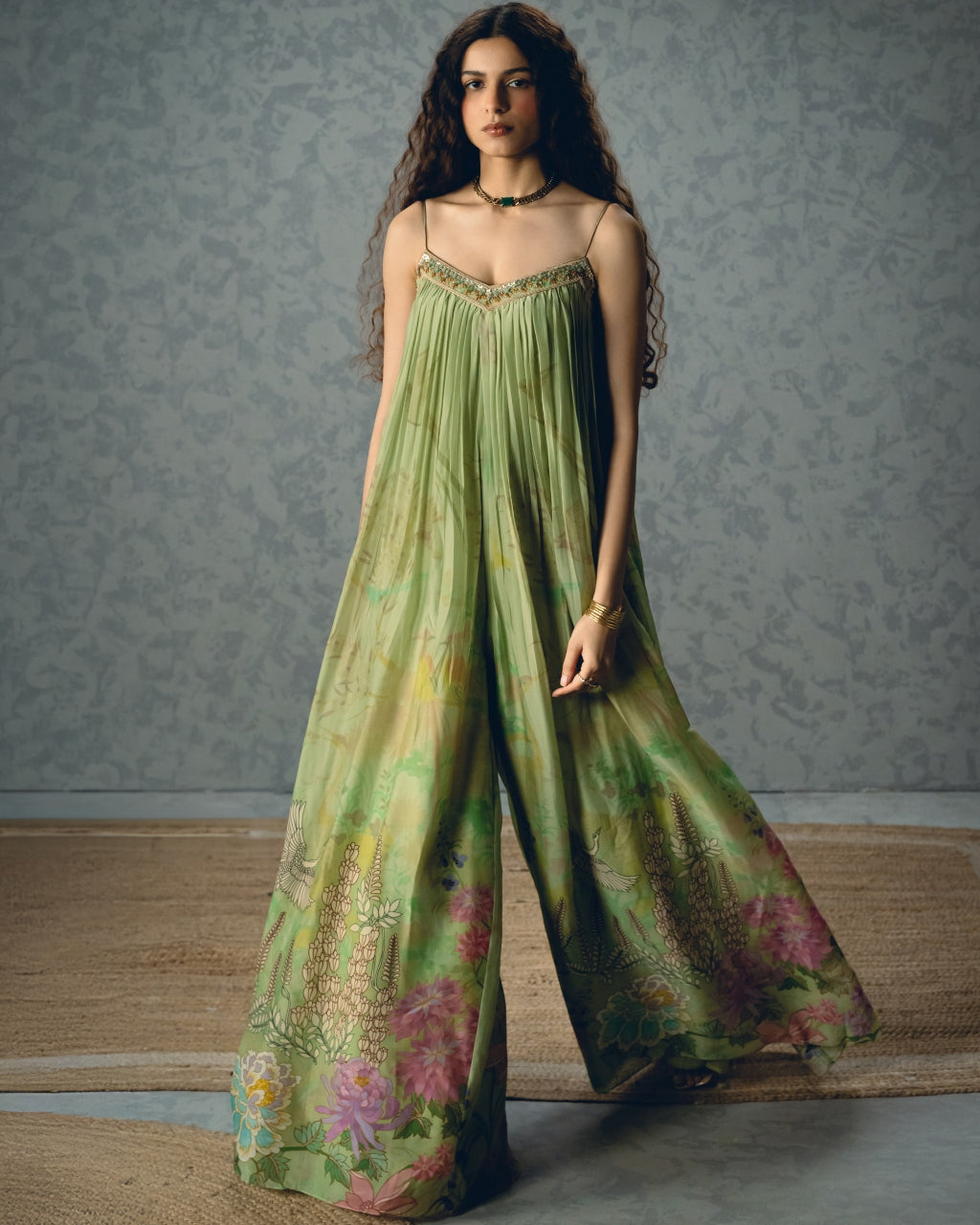 Yume Pishta Green Jumpsuit Set