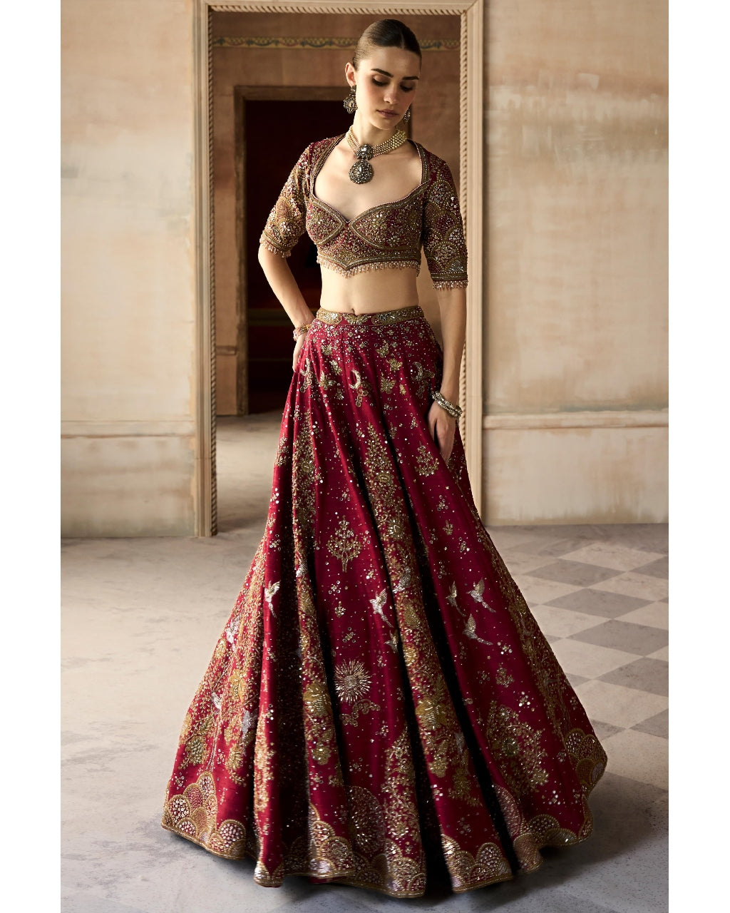 The Royal Tree of Life Scarlet Lehenga Set
