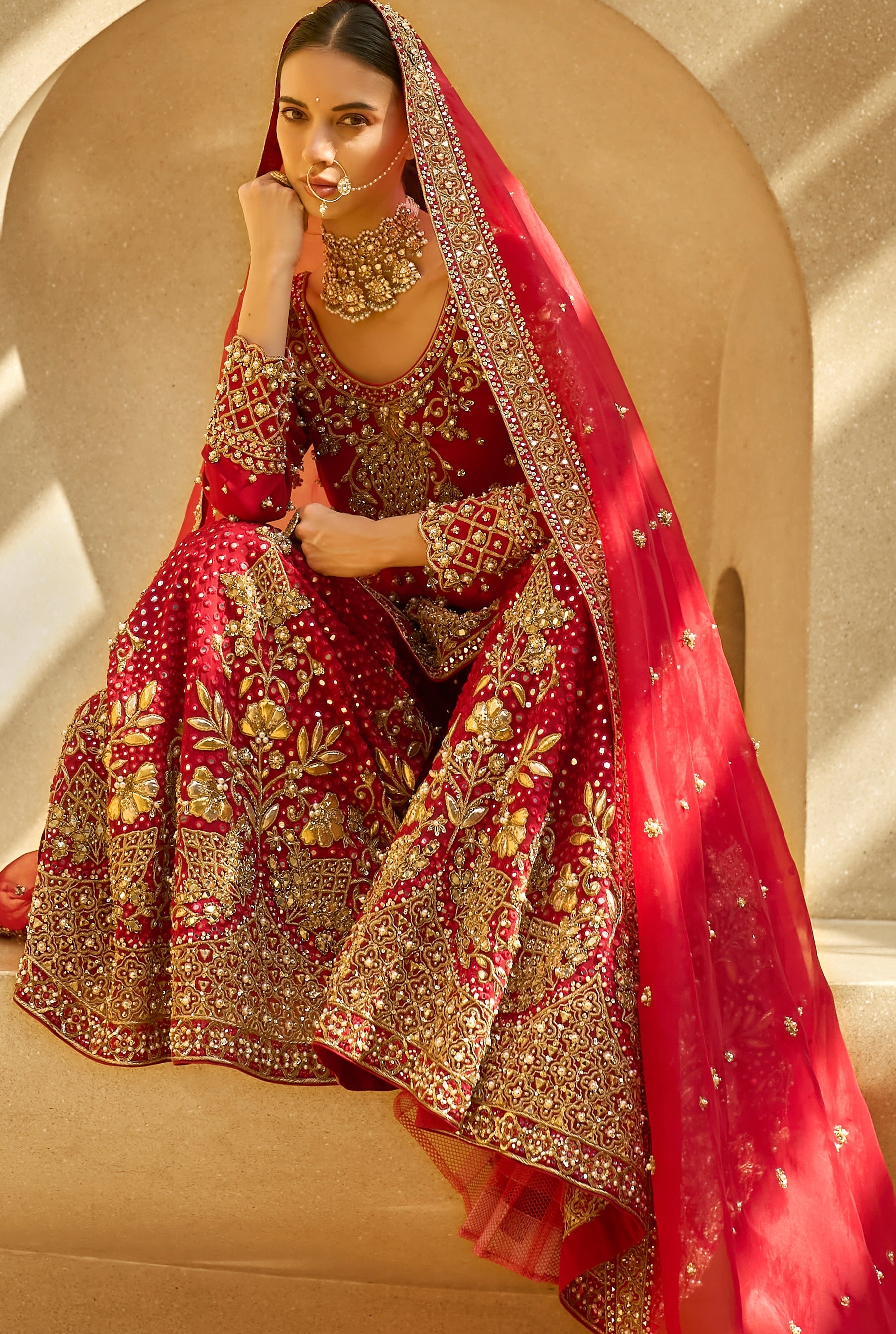 Ruby Red Sharara Set