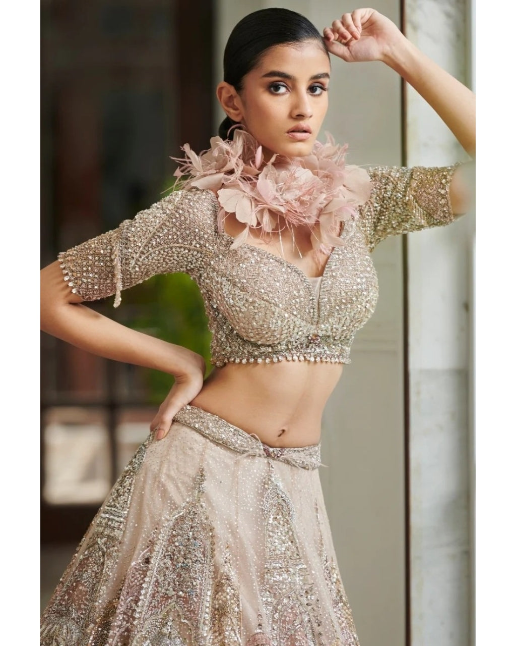 Gianna Pearl Muted Pink Shimmer Tulle Bridal Lehenga Set