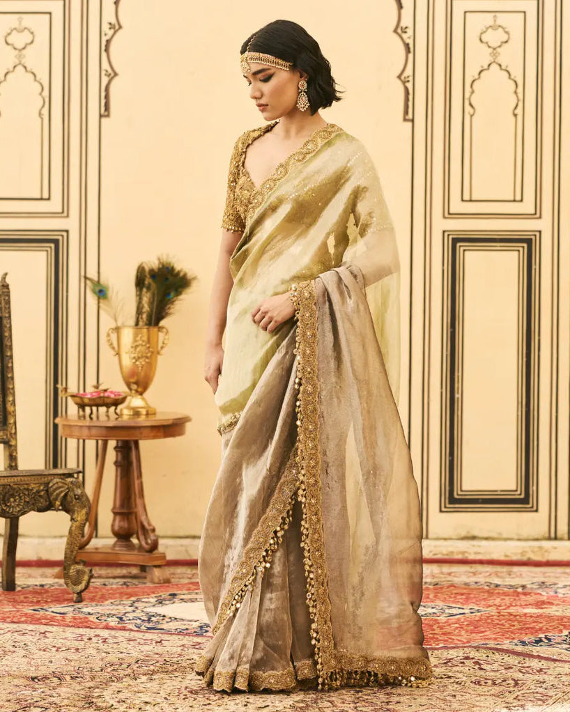 Shyama Green Black Sari Set
