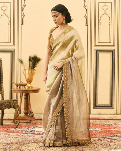 Shyama Green Black Sari Set