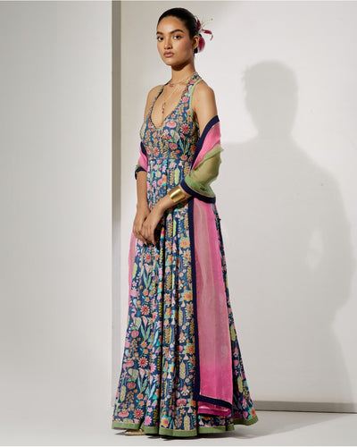 Midnight Bloom Silk Anarkali Set
