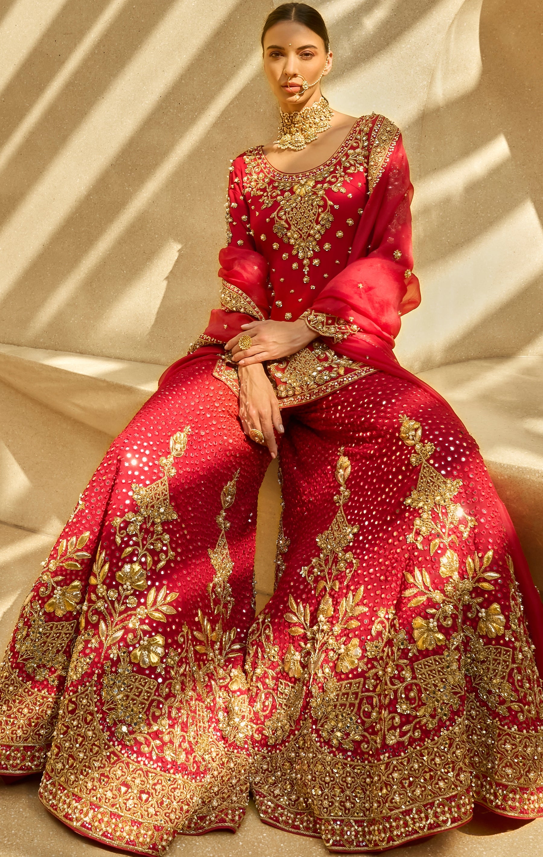 Ruby Red Sharara Set