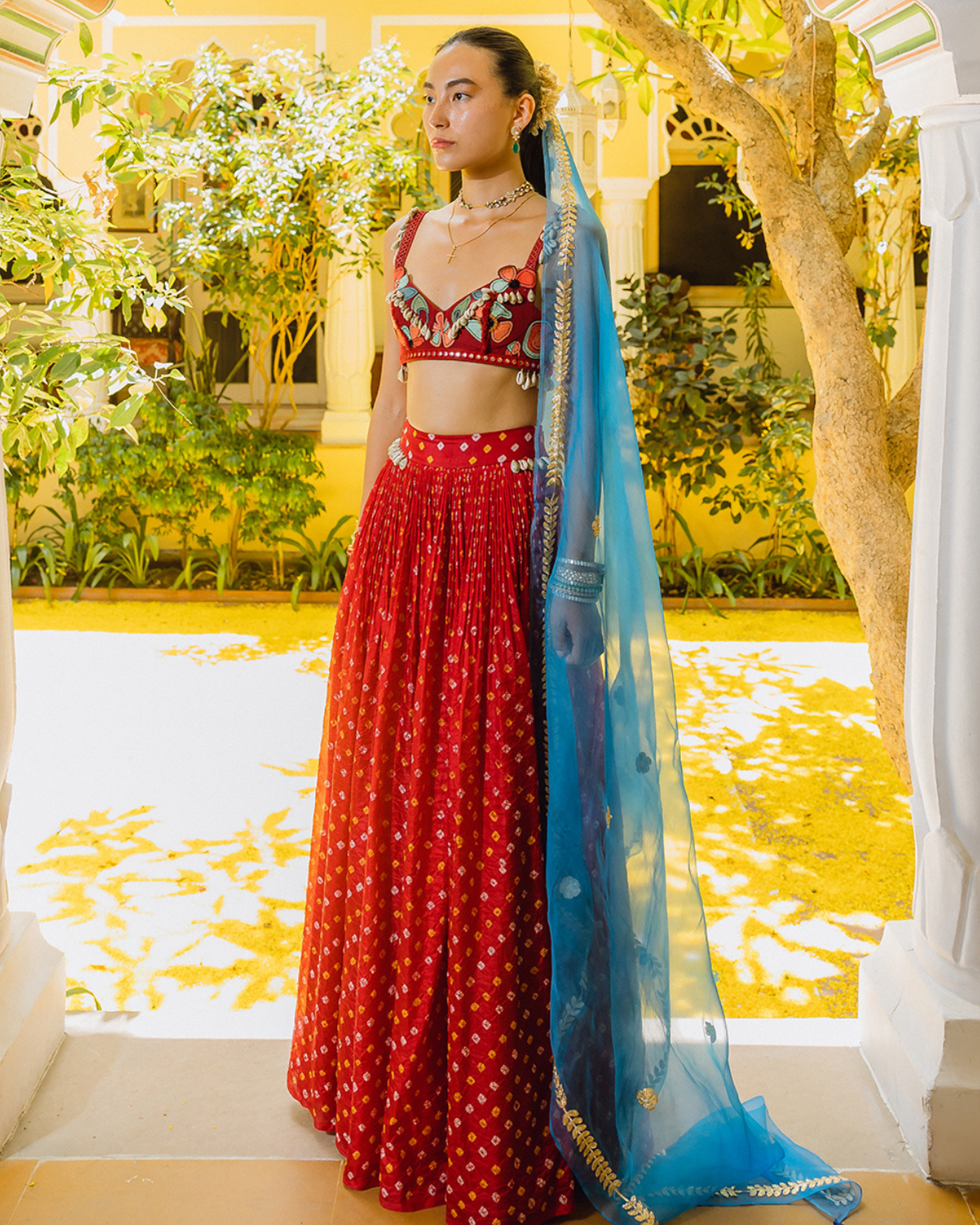 Red Bandhini, Poppies and Shells Crop