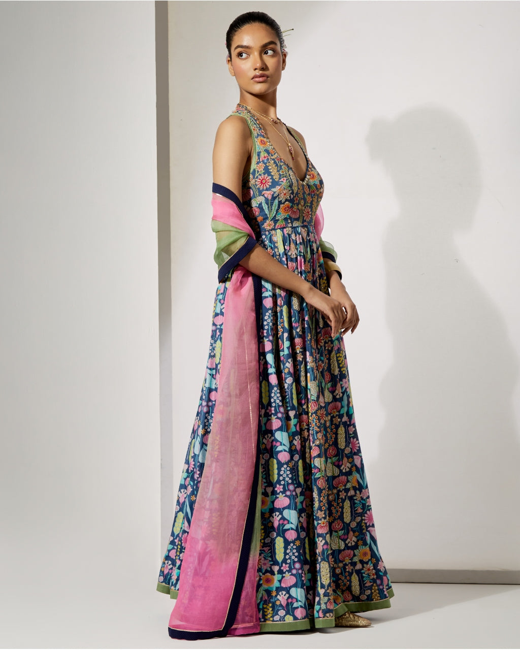 Midnight Bloom Silk Anarkali Set