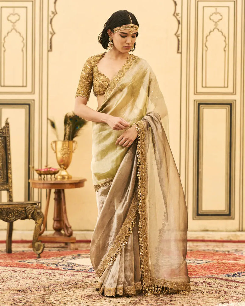 Shyama Green Black Sari Set