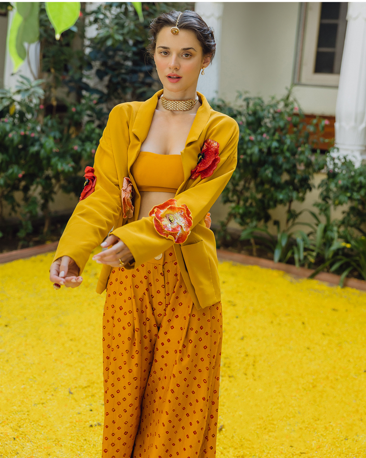 Mustard Bandhini, Bandeau and Jacket