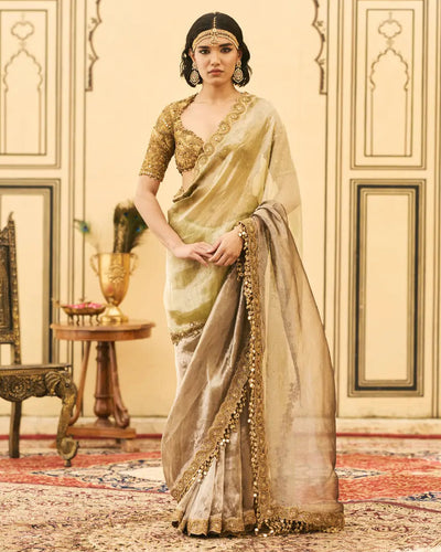 Shyama Green Black Sari Set