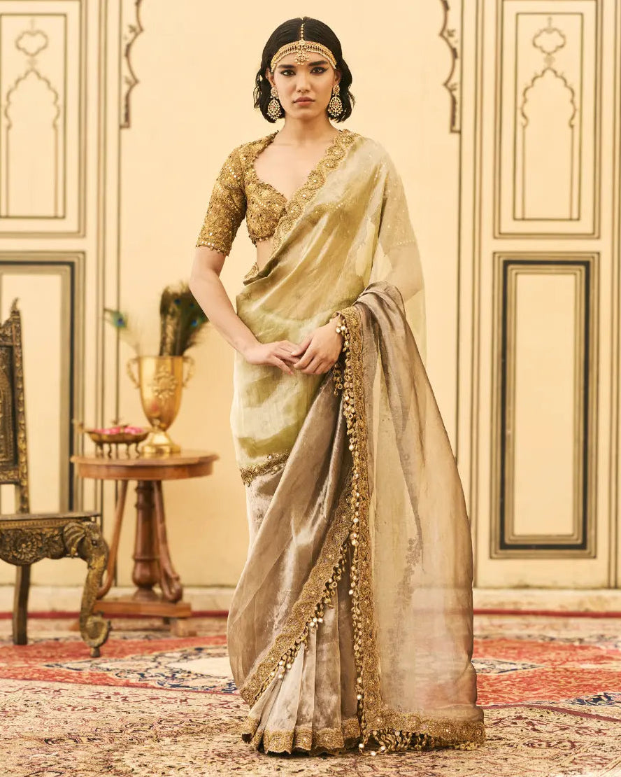 Shyama Green Black Sari Set