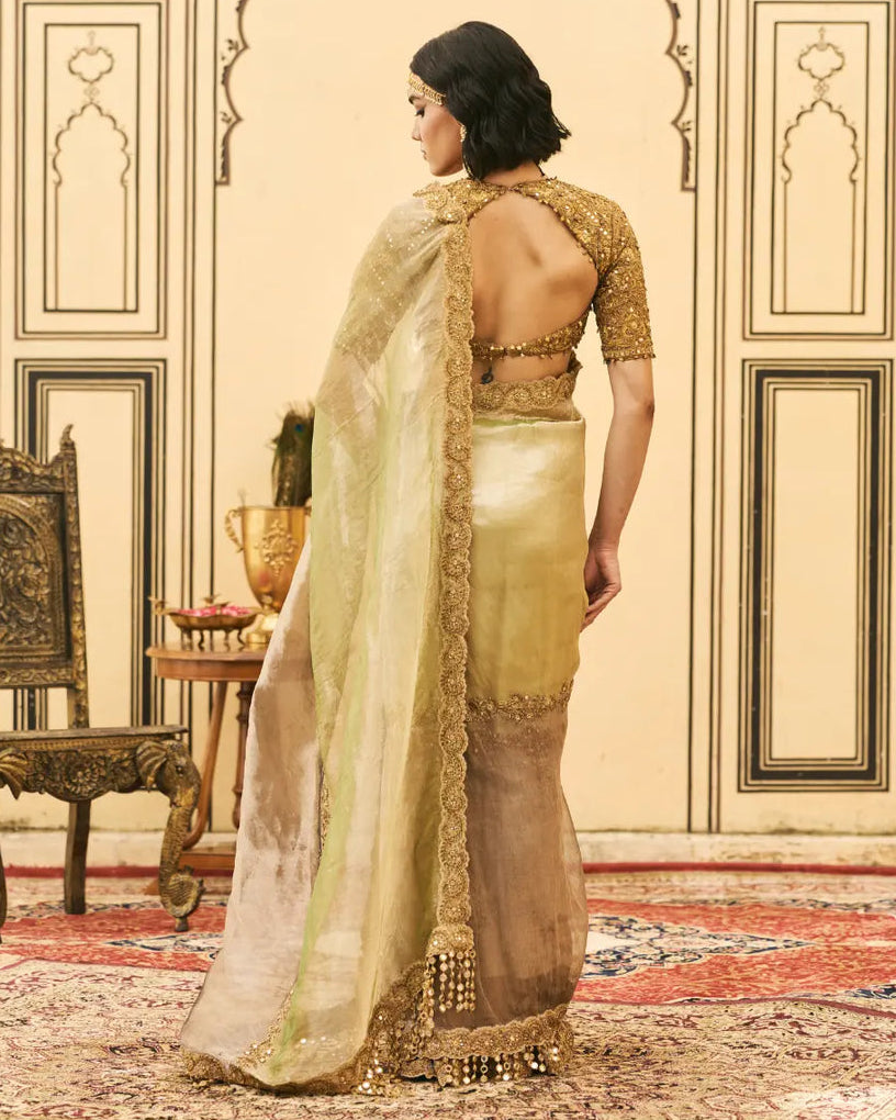 Shyama Green Black Sari Set
