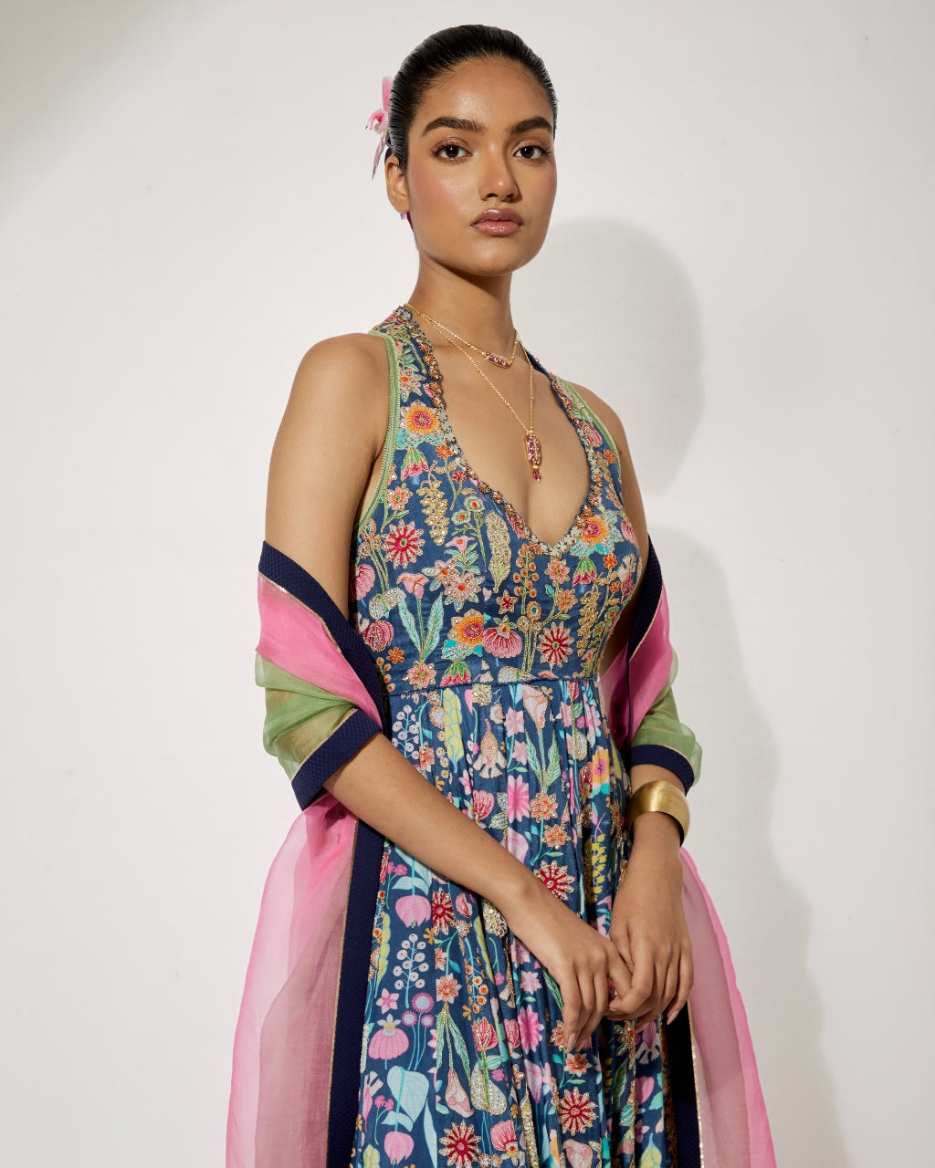 Midnight Bloom Silk Anarkali Set