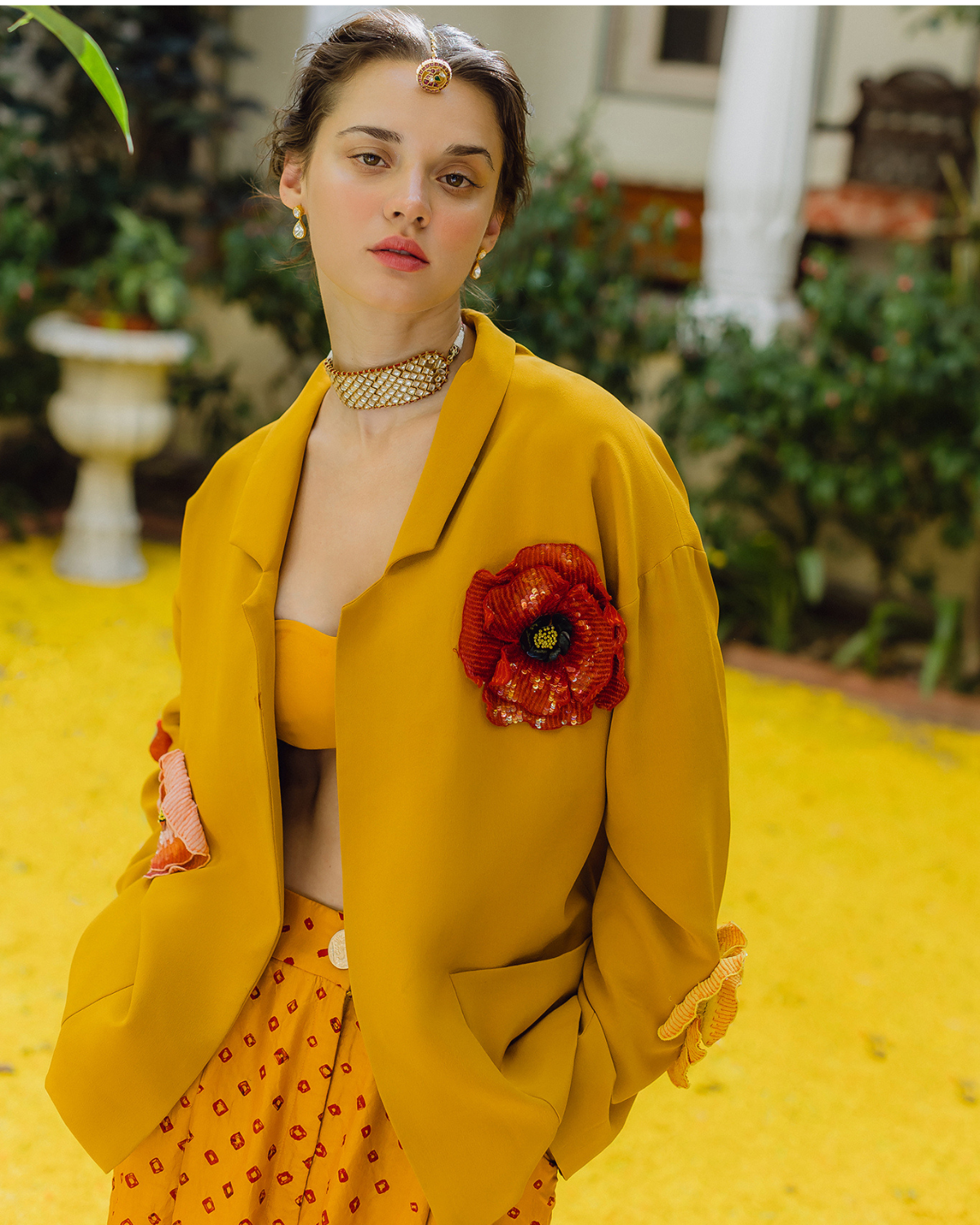 Mustard Bandhini, Bandeau and Jacket