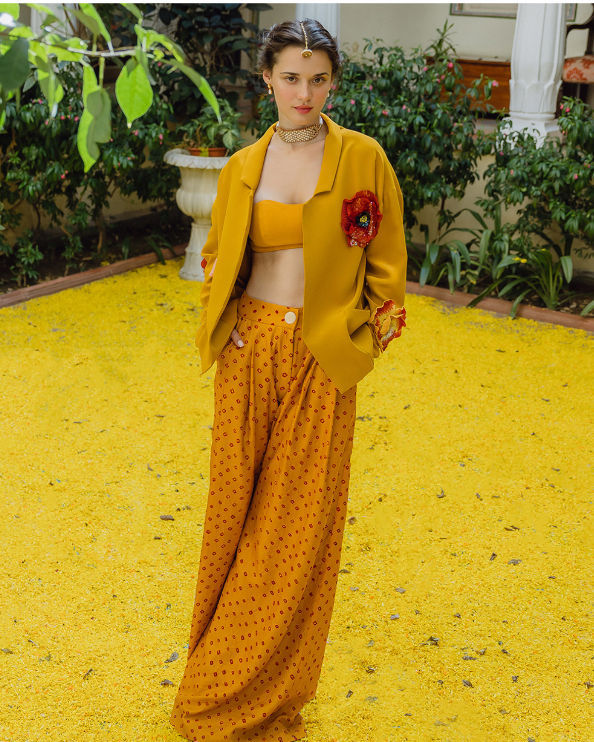 Mustard Bandhini, Bandeau and Jacket