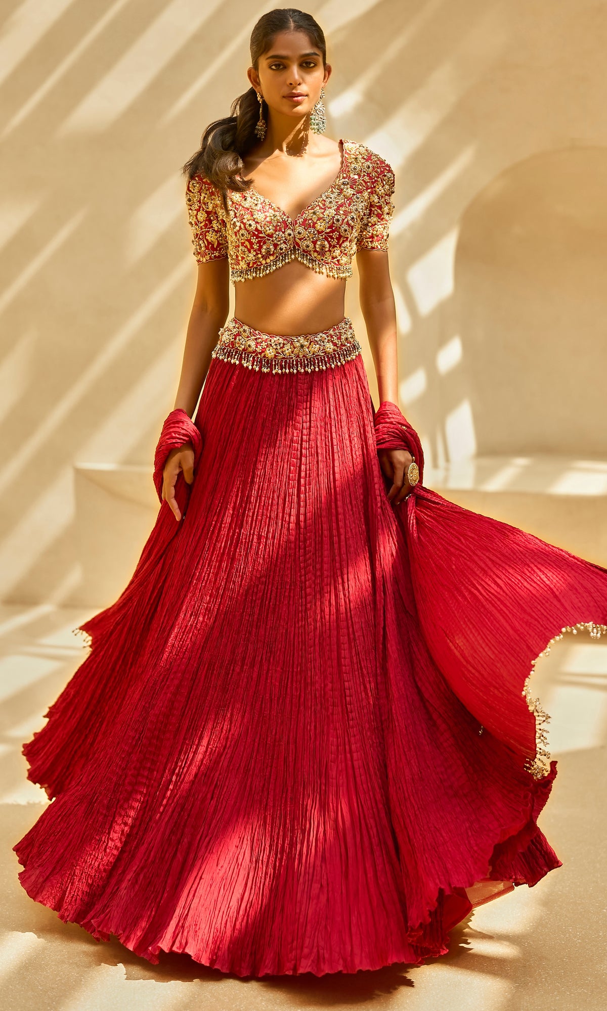 Ruby Crushed Lehenga Set