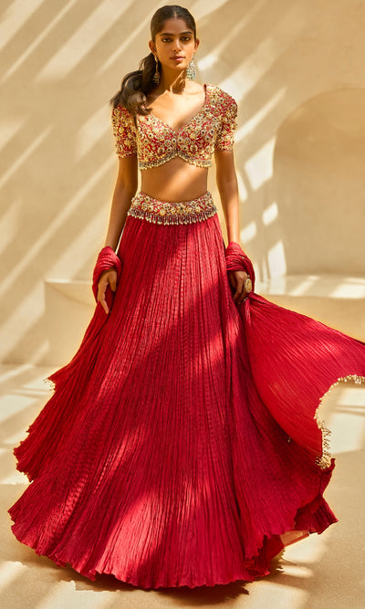 Ruby Crushed Lehenga Set