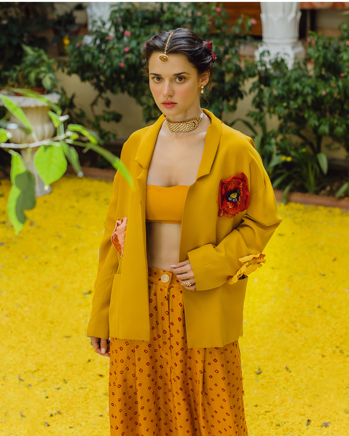 Mustard Bandhini, Bandeau and Jacket