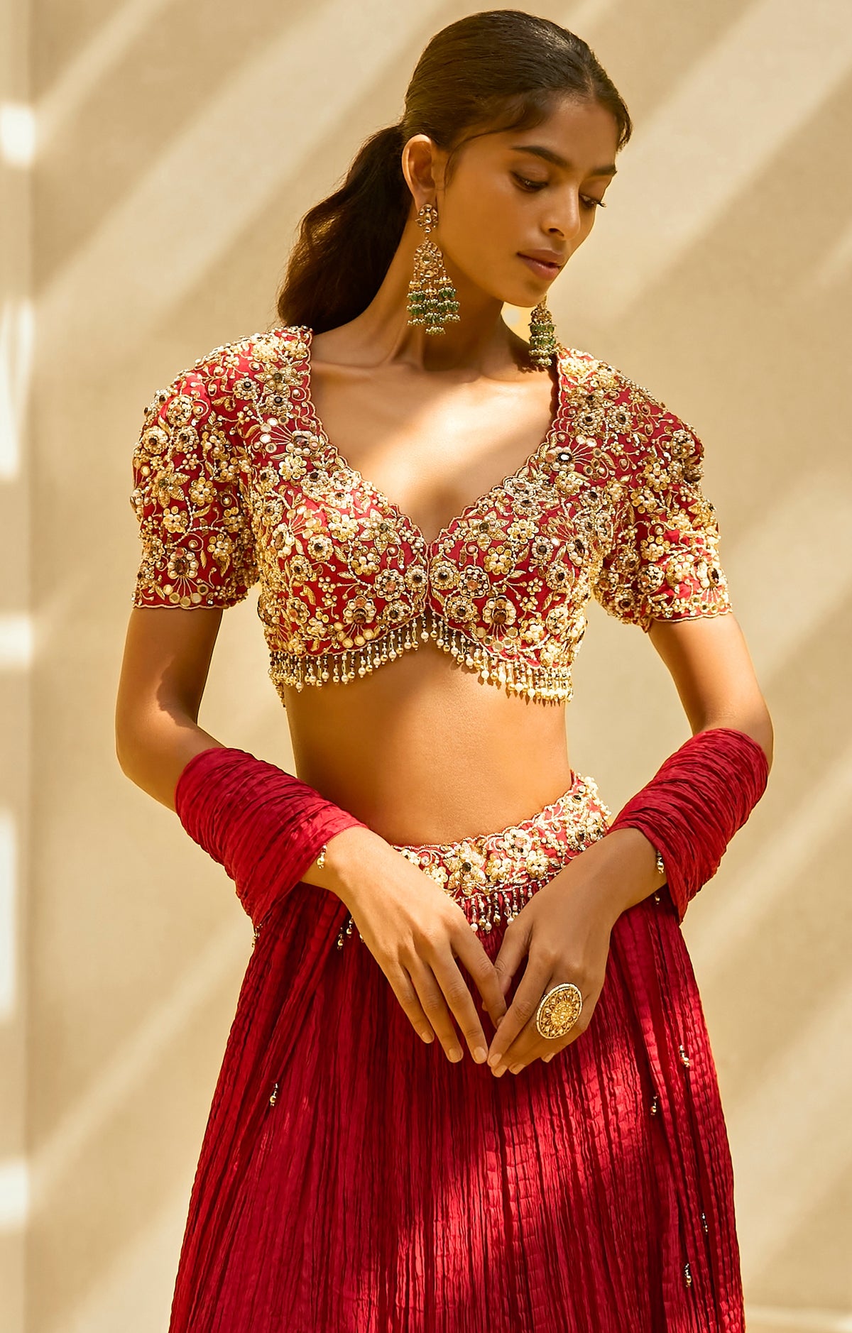 Ruby Crushed Lehenga Set