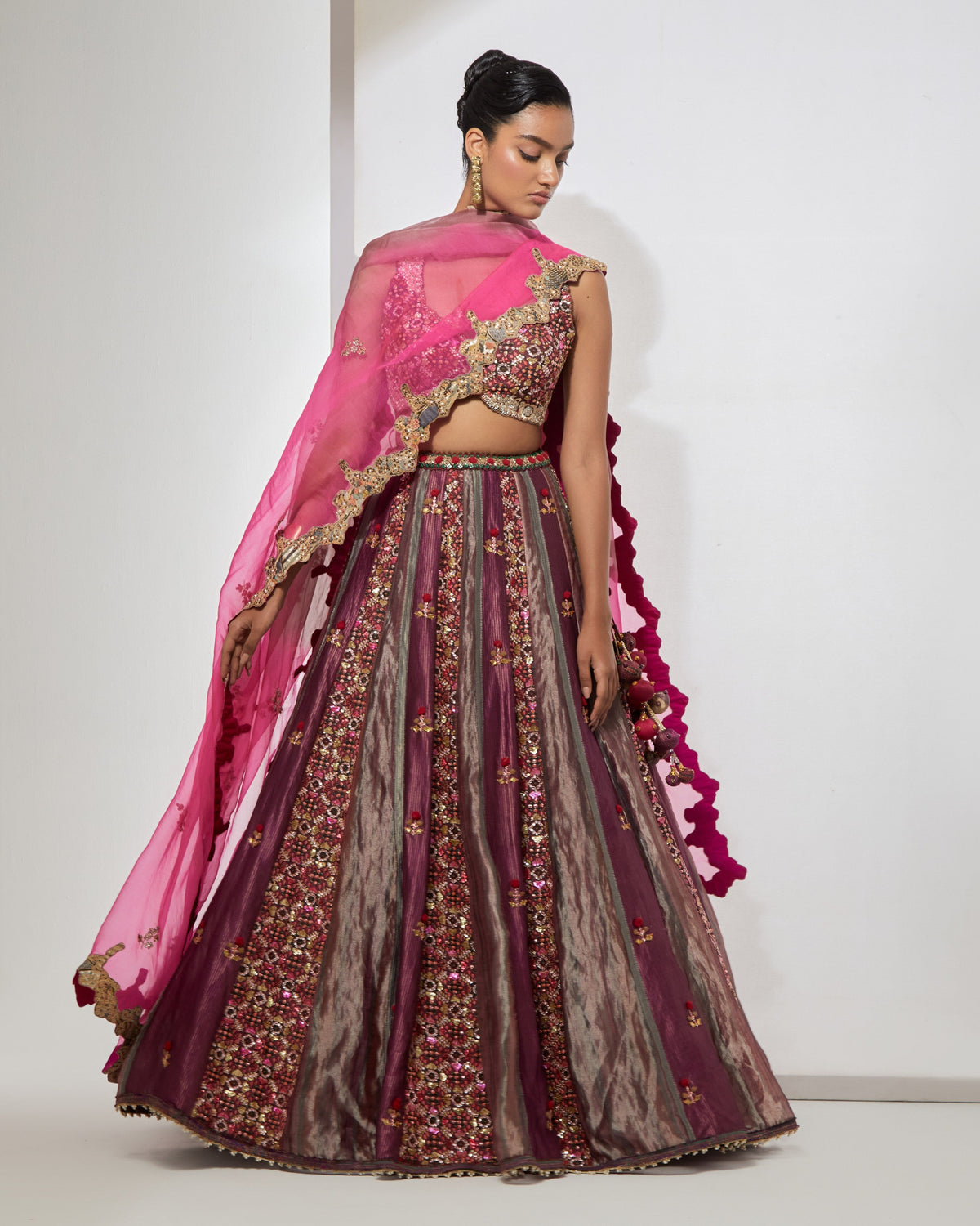 Wine Embroidered Lehenga Set