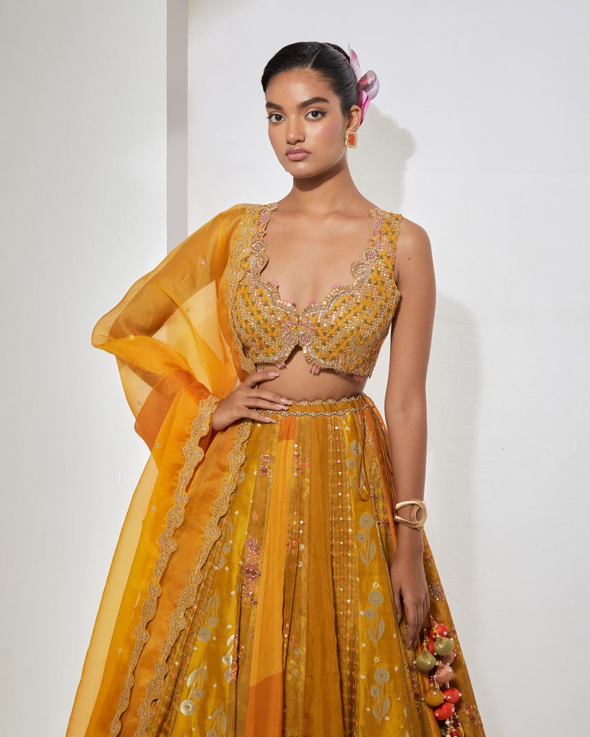 Mustard Embroidered Lehenga Set