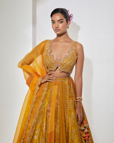 Mustard Embroidered Lehenga Set