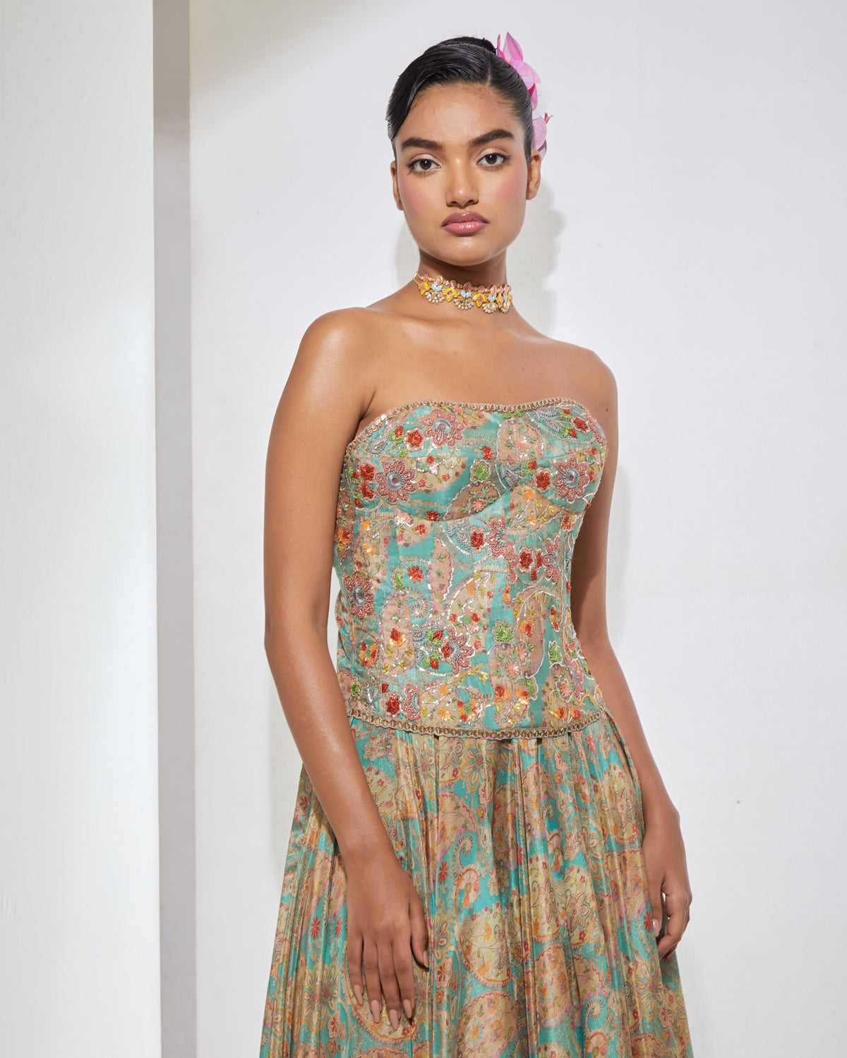 Aqua Paisley Corset & Skirt
