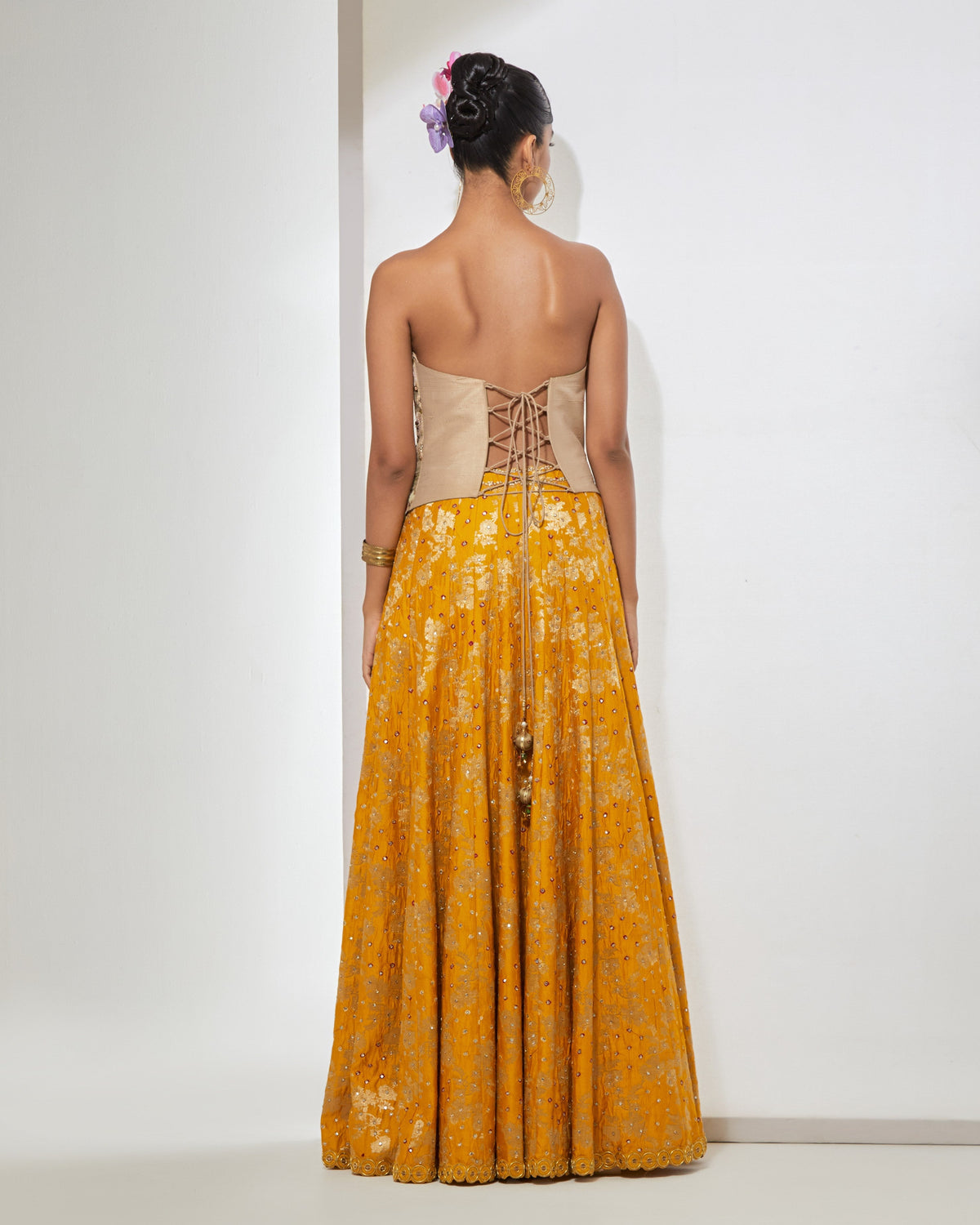 Antique Gold Corset & Mustard Lehenga