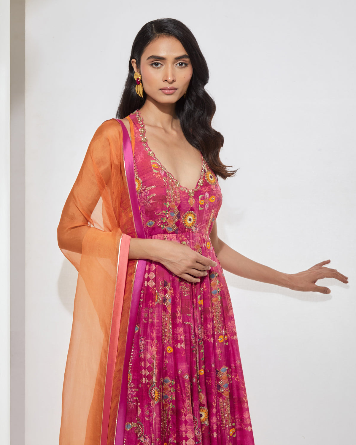 Fuchsia Floral Anarkali With Dupatta