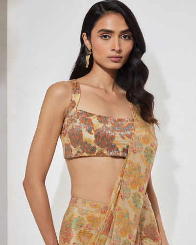 Golden Meadow Sequin Sari With Blouse