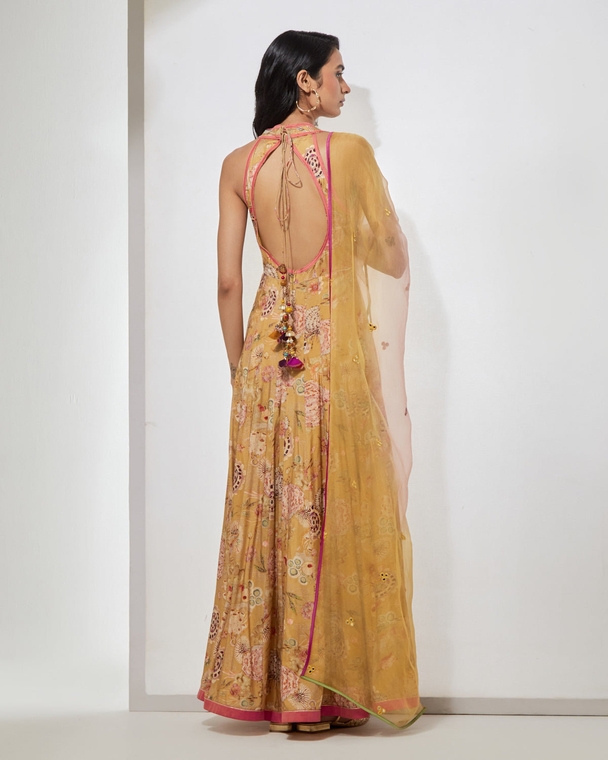 Yellow Floral Anarkali With Dupatta