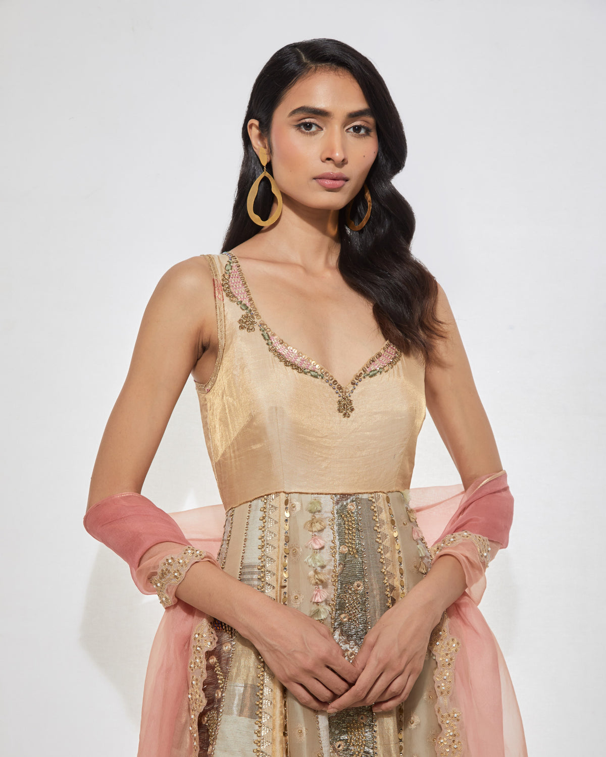 Ivory Embellished Anarkali With Dupatta