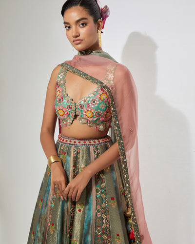 Turquoise Embroidered Lehenga Set