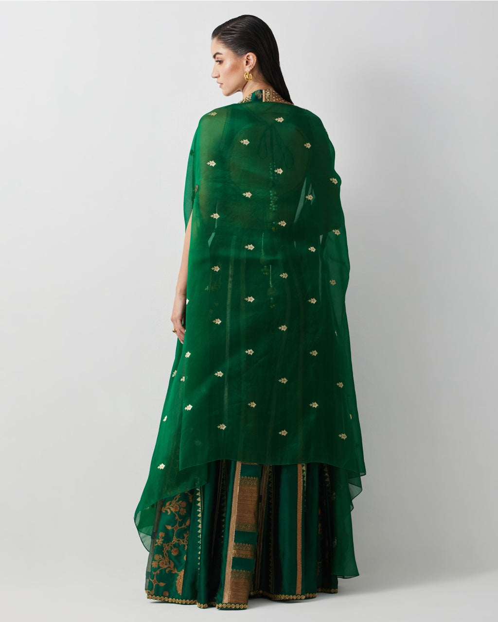 Emerald Green Hand Embroidered Cape Set
