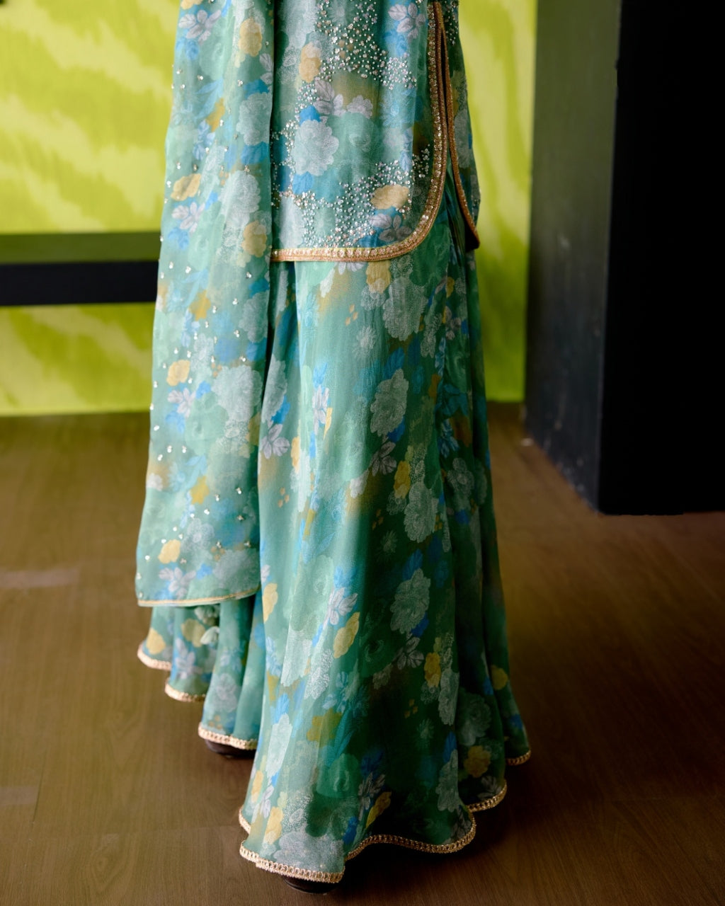 Green Apple Floral Print Short Kurta Set