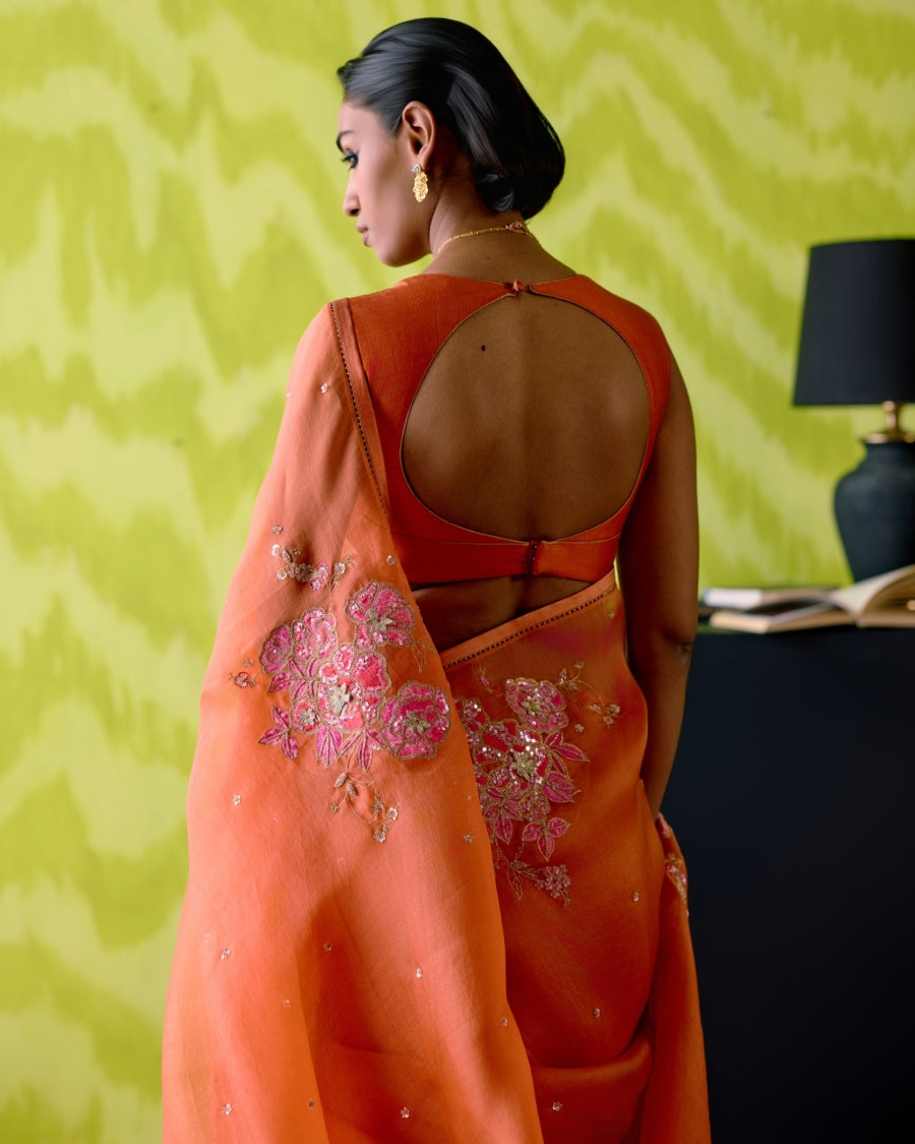 Rust Orange Sari With Blouse Set