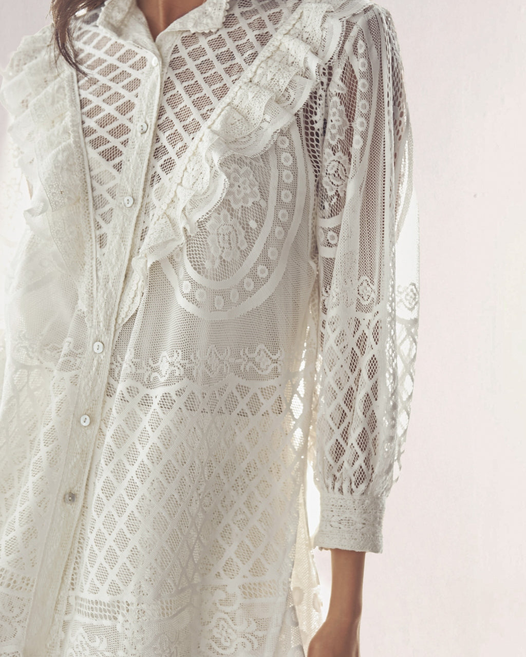 Lace & Ruffle Shirt & A-Line Lace Skirt