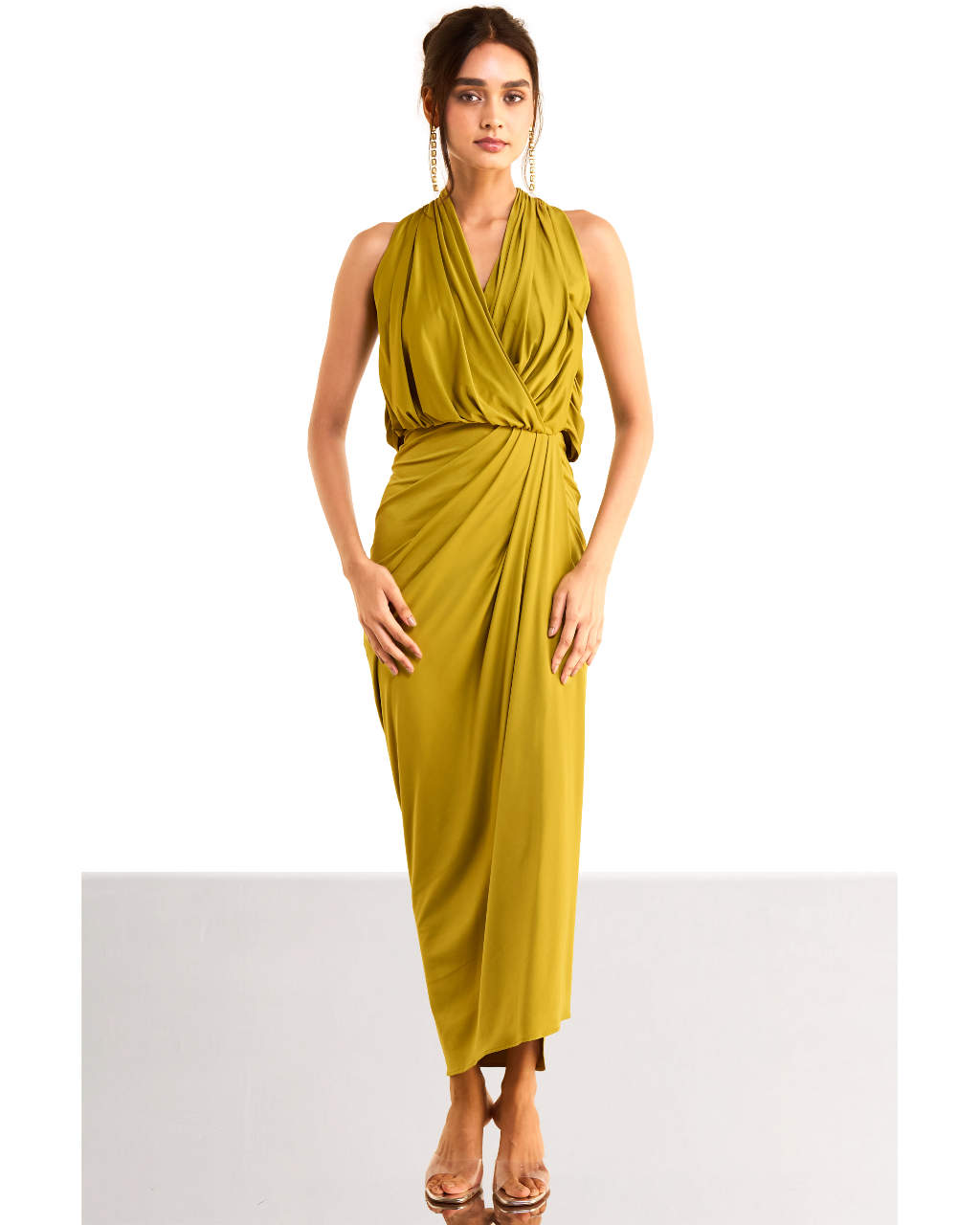 Halter Neck Front Overlap Knit Dress