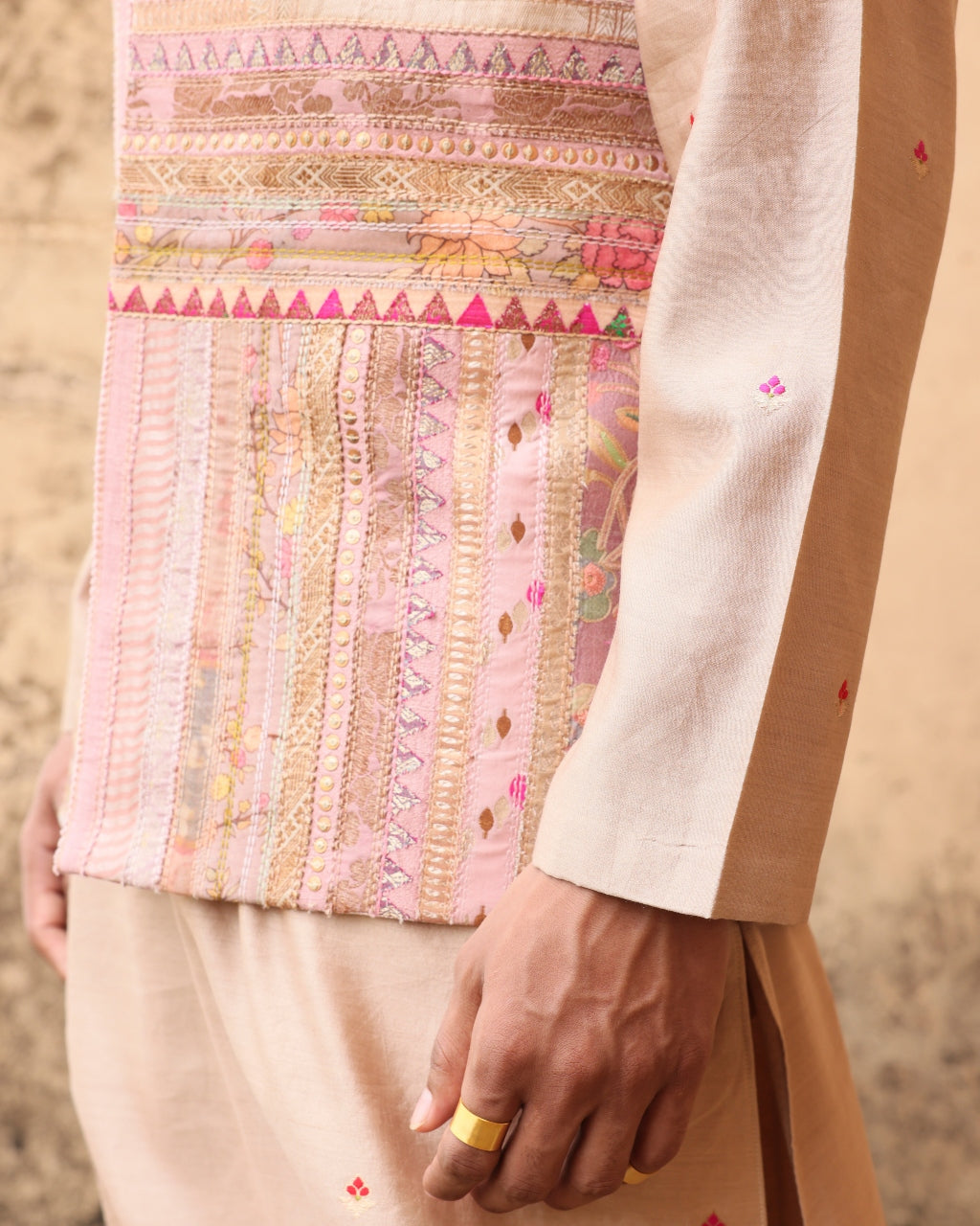 Pink Silk Textured Bundi Set