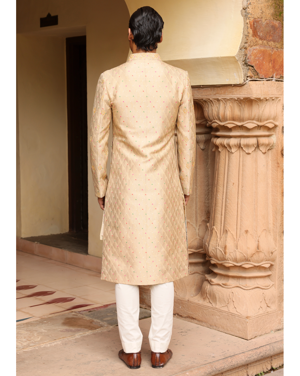 Ivory Embroidered Sherwani Set