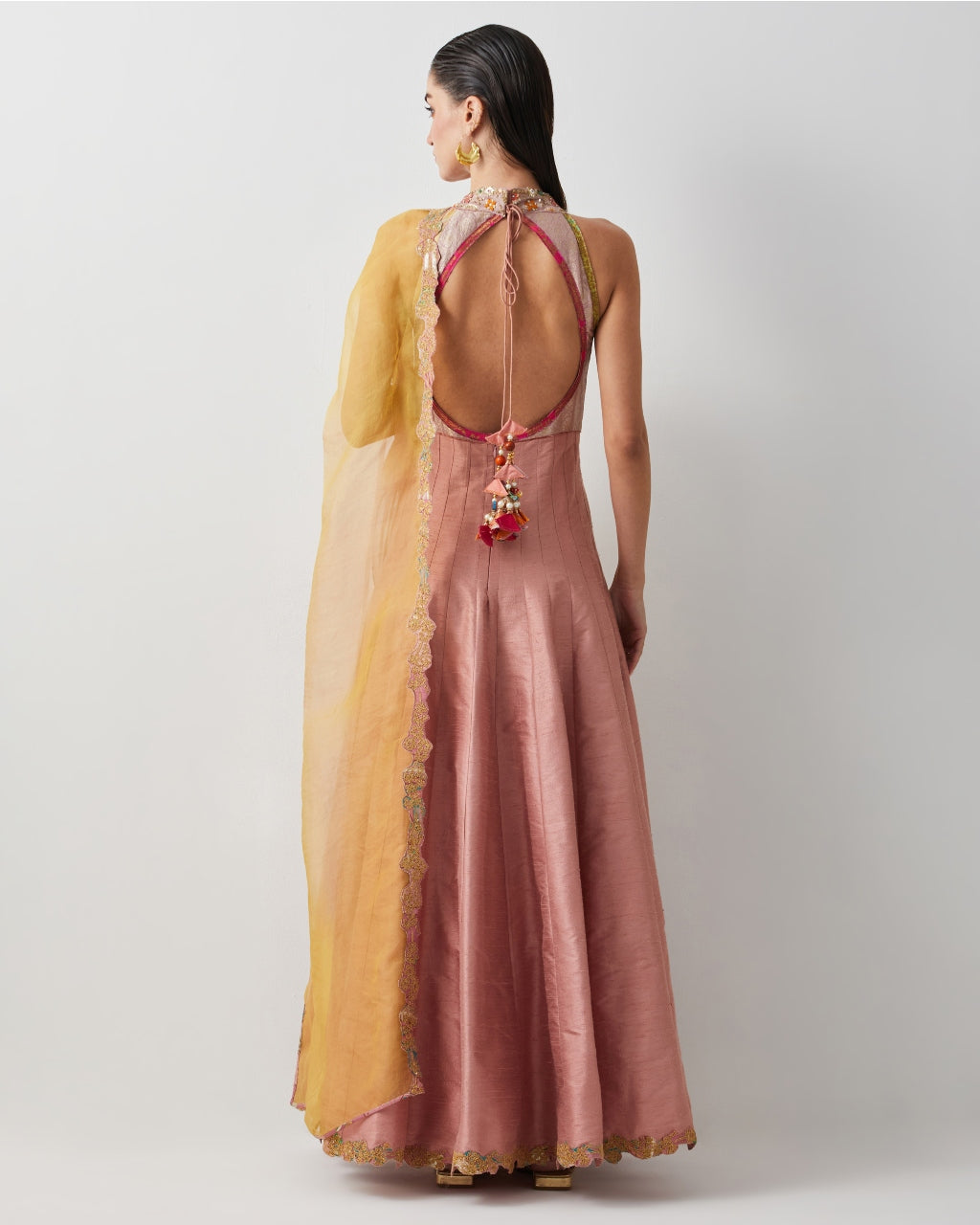 Rose Pink Silk Embroidered Anarkali Set