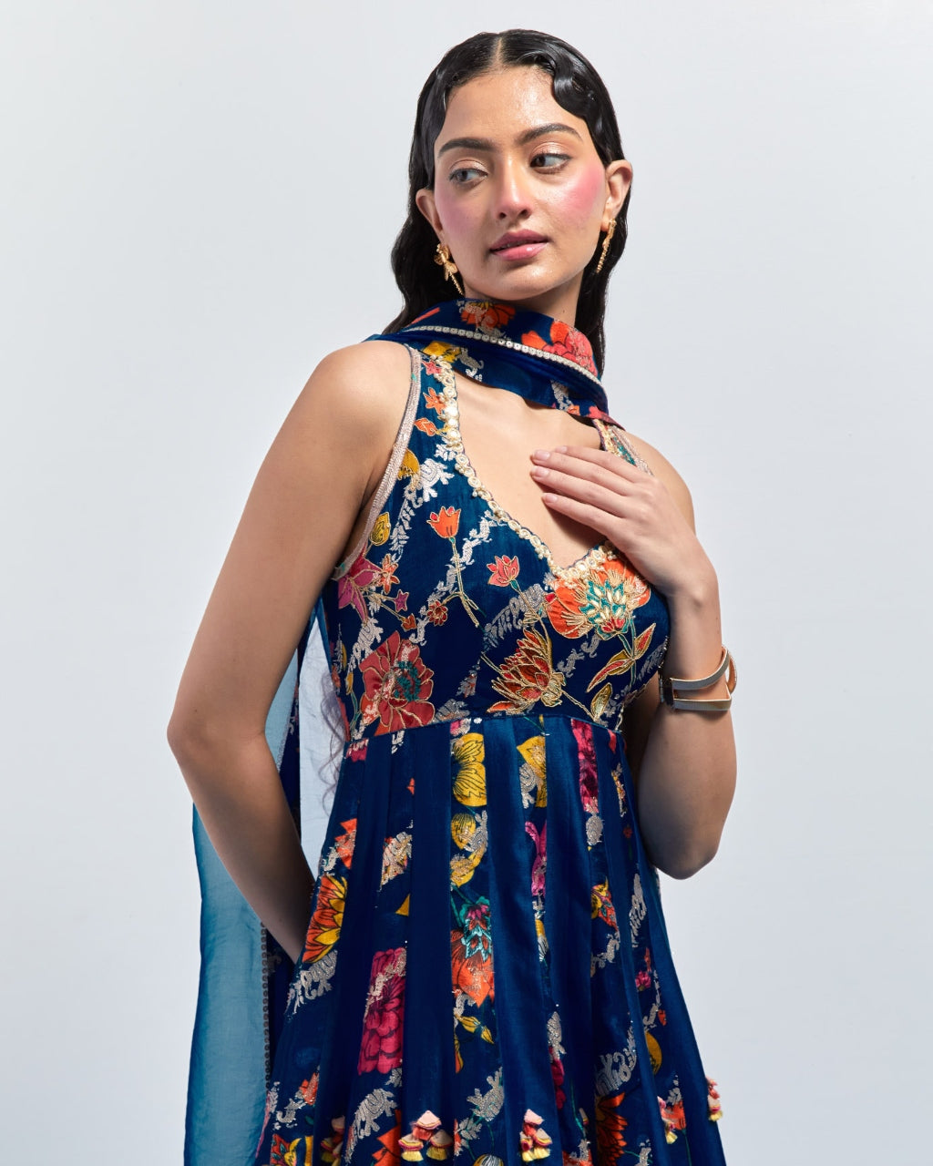 Royal Blue Multicolour Anarkali Set