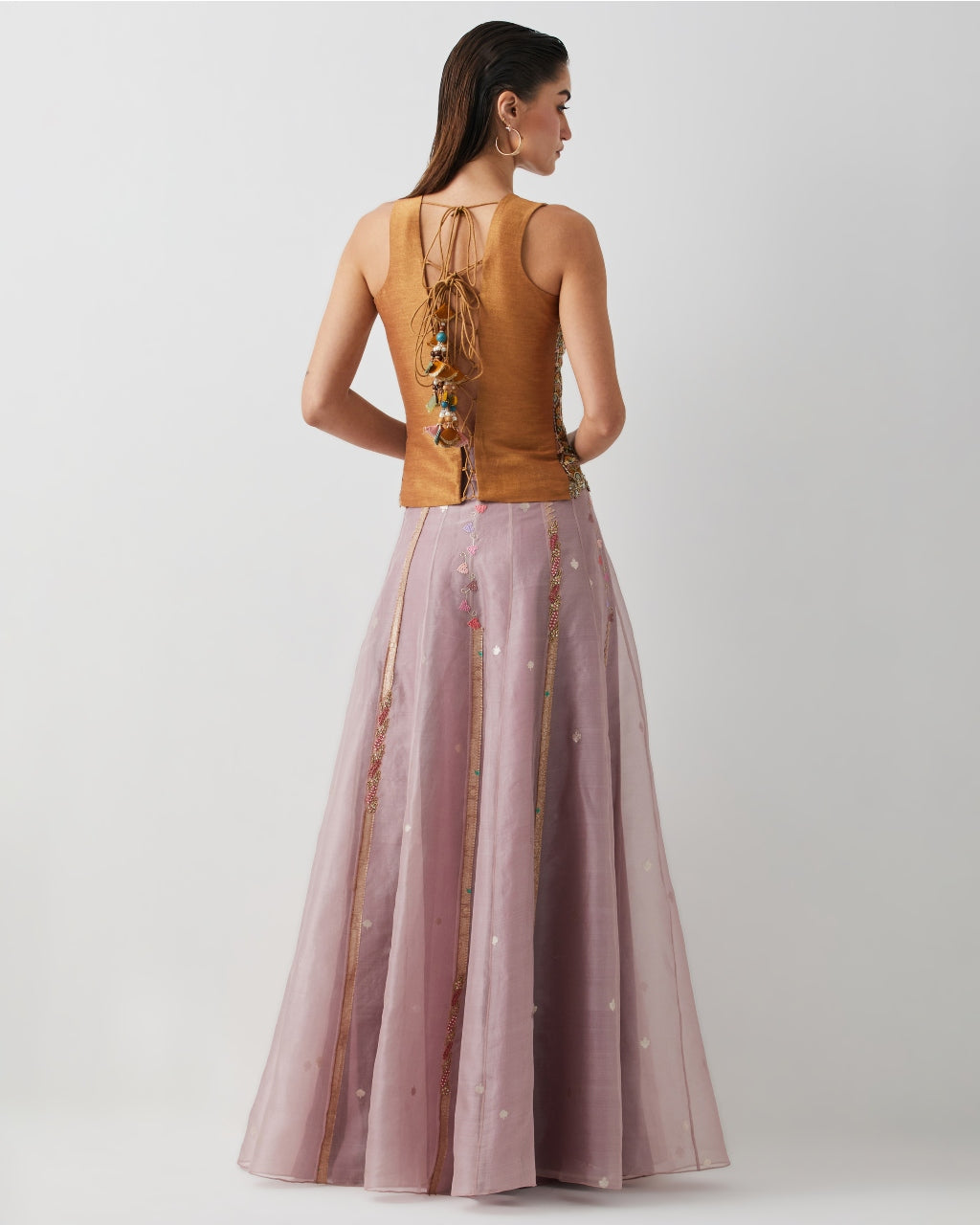 Lavender Ombre Embroidered Corset Skirt Set